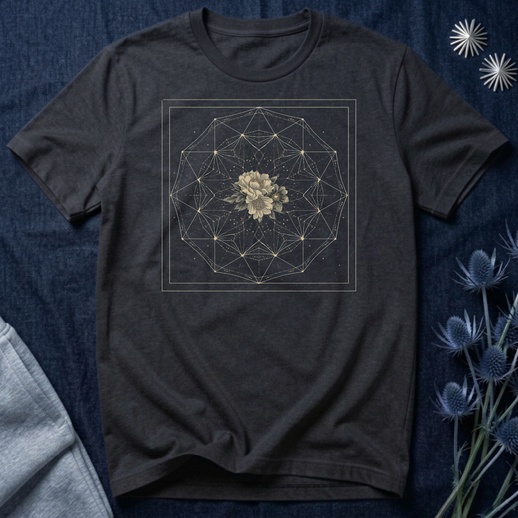 Sacred Geometry Floral Mandala Celestial Graphic T-Shirt