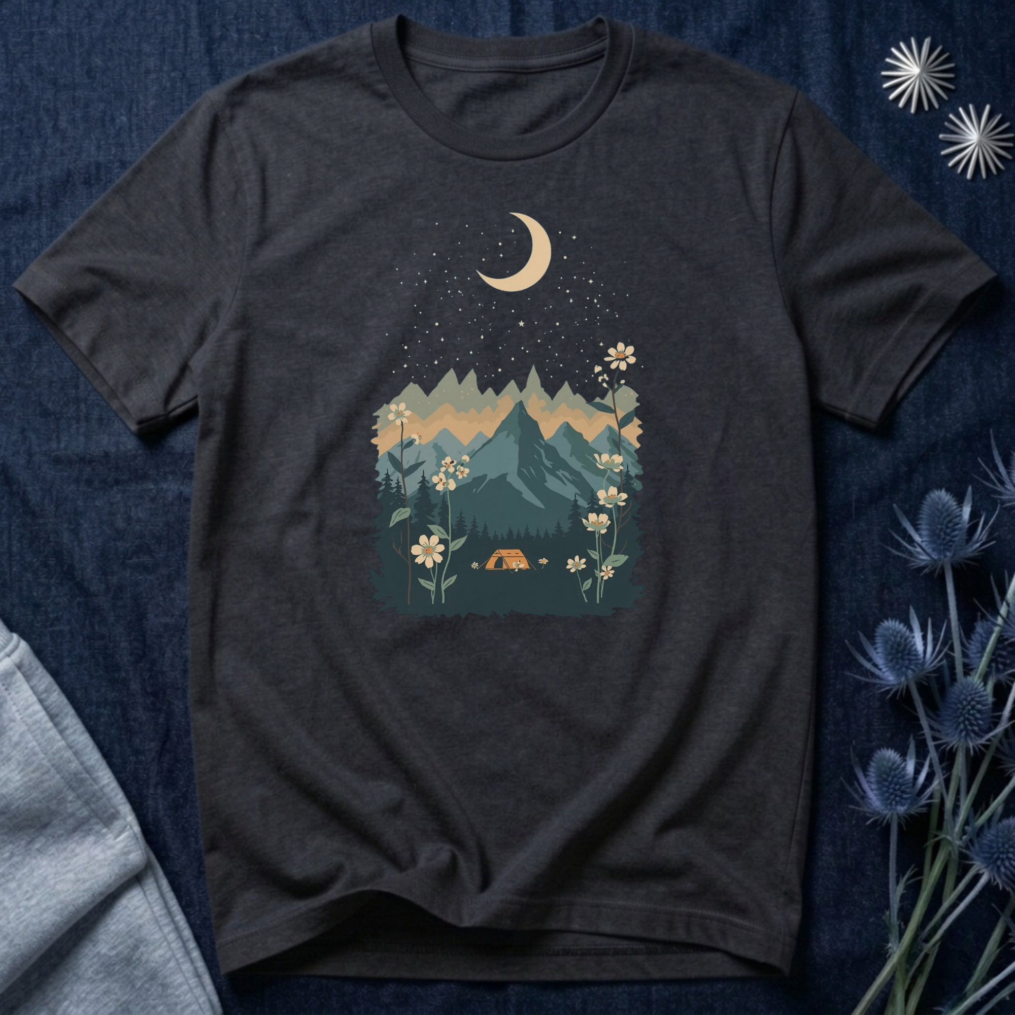 Moonlit Mountain Camping Graphic T-Shirt