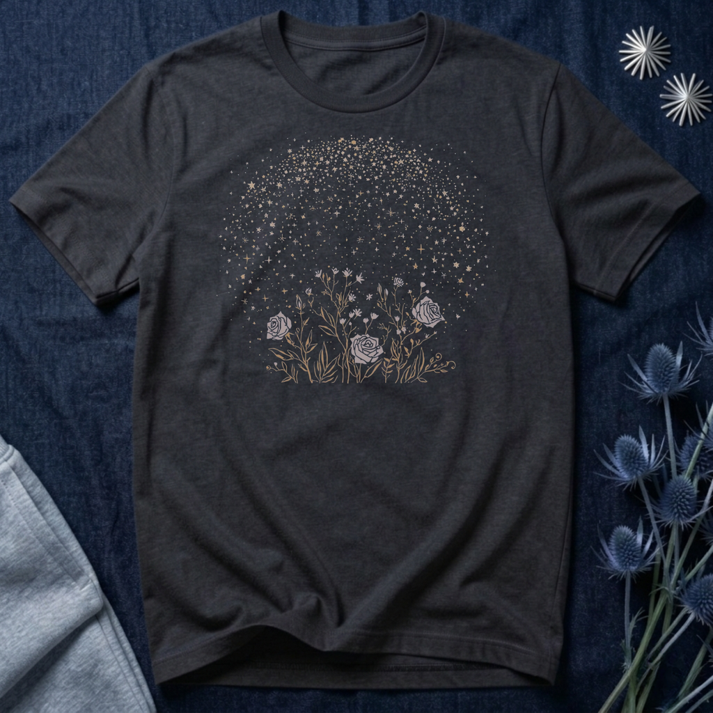 Starlit Rose Garden Celestial Graphic T-Shirt