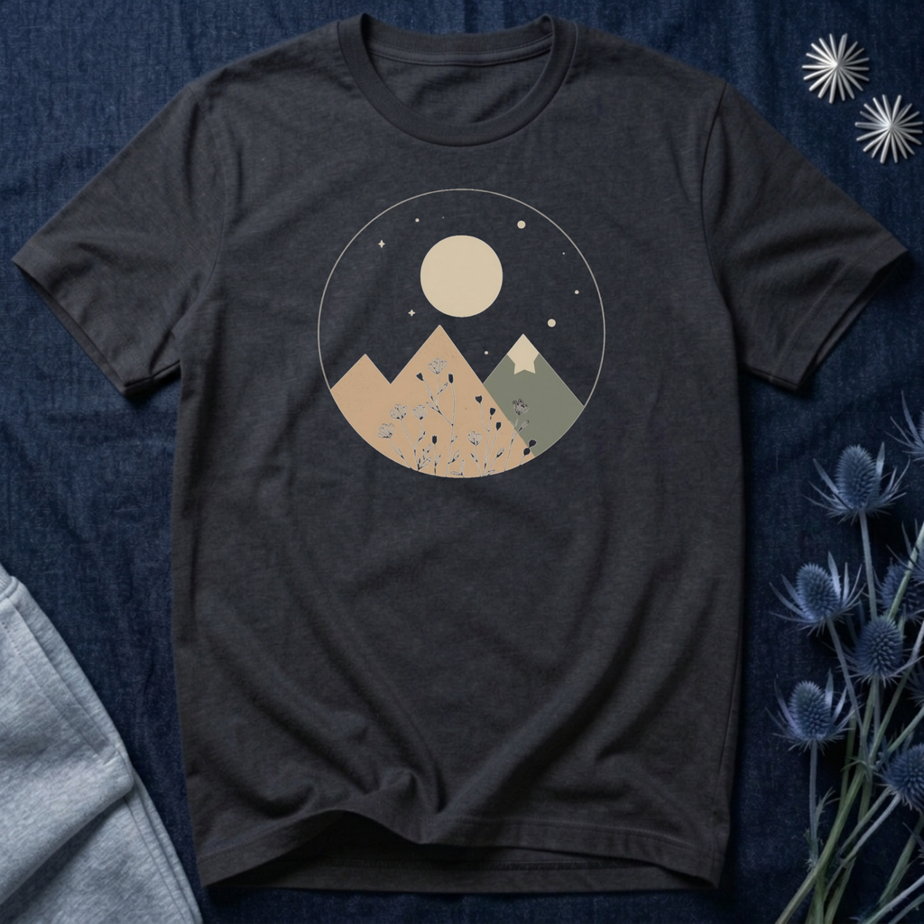 Moonlit Mountain and Flowers T-Shirt