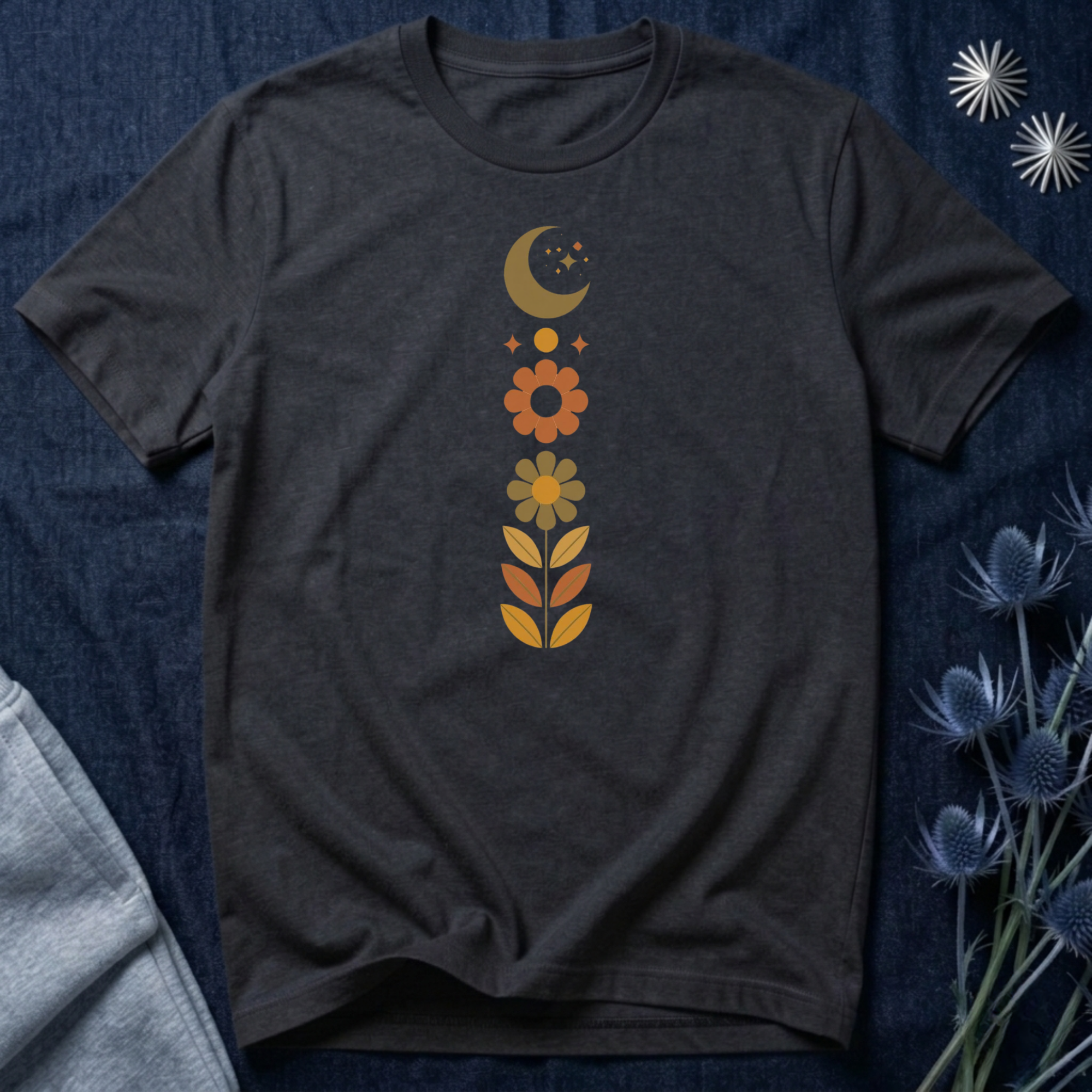 Retro Moon and Flowers T-Shirt