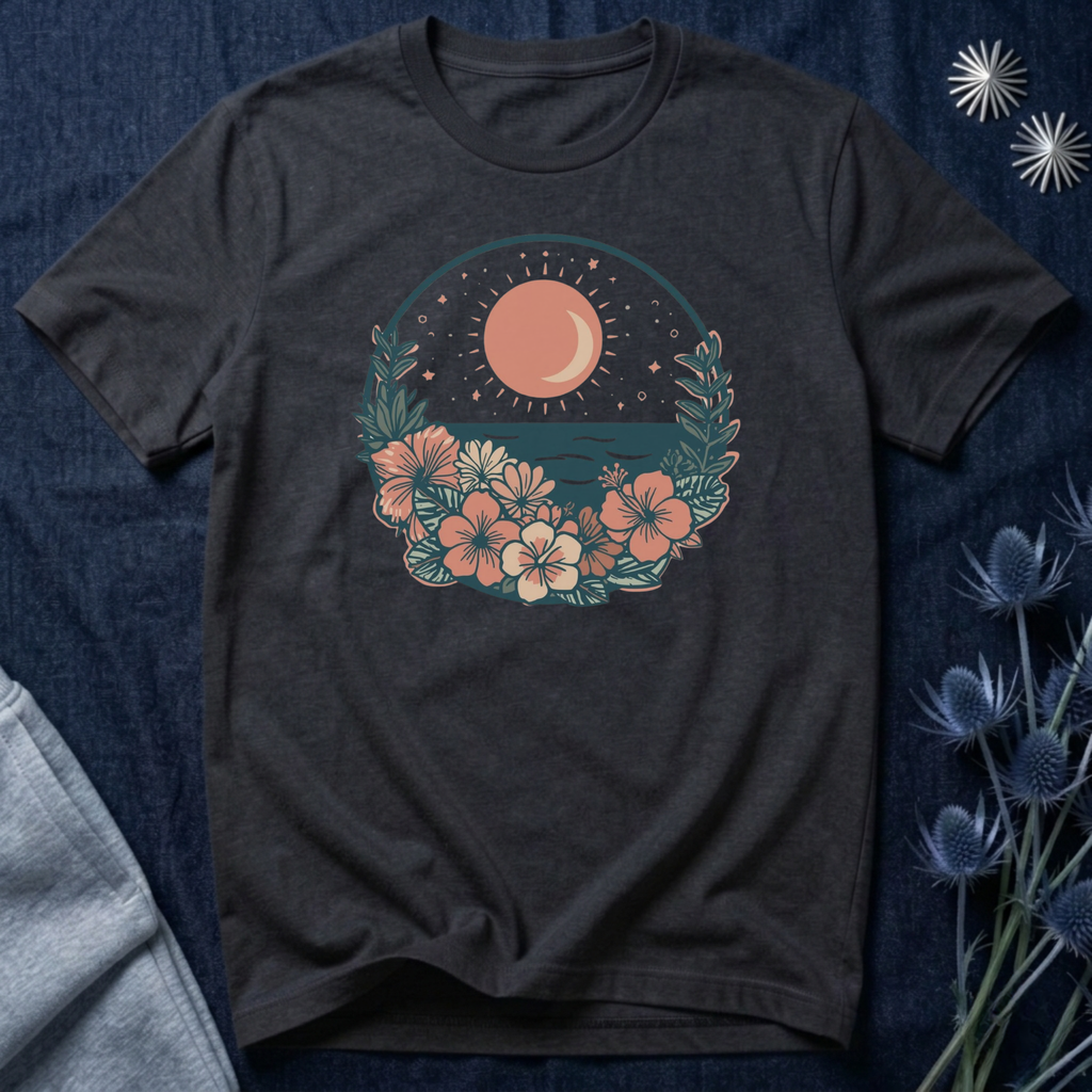 Sunset Ocean Moon Floral T-Shirt