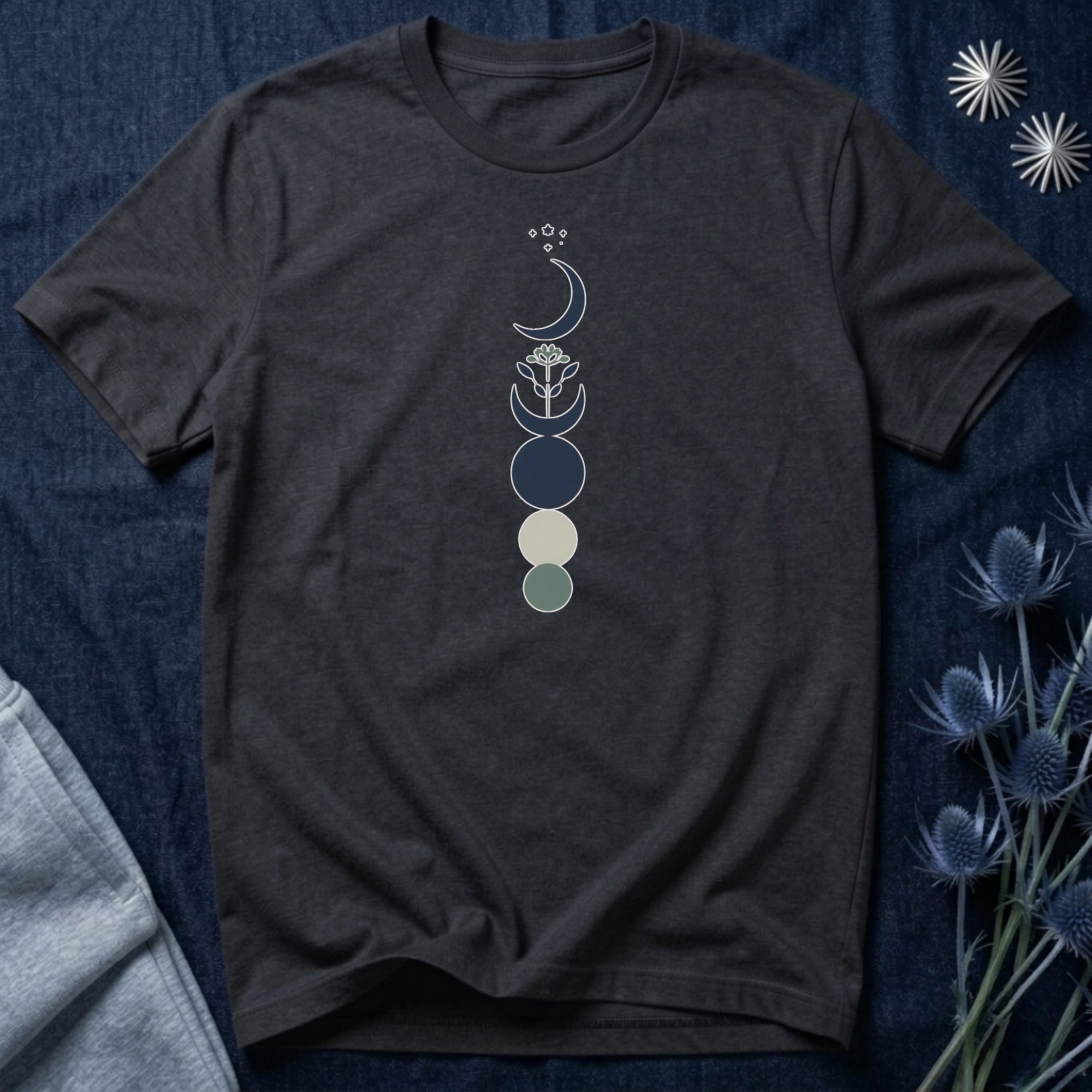 Blue Scandinavian Crescent Moon T-Shirt