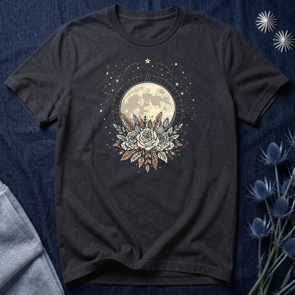 Full Moon & Flower Celestial Graphic T-Shirt