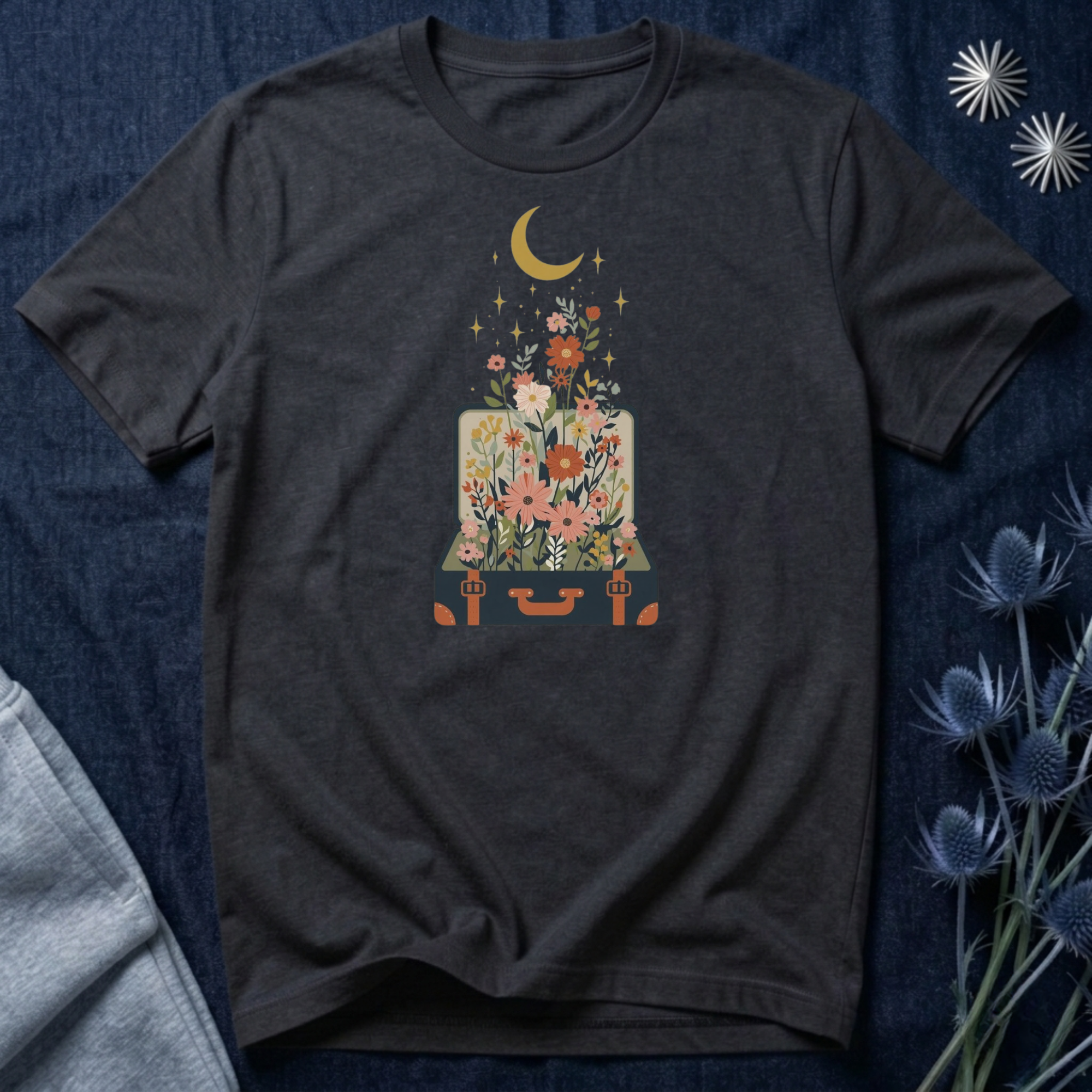 Blooming Suitcase Celestial Graphic T-Shirt