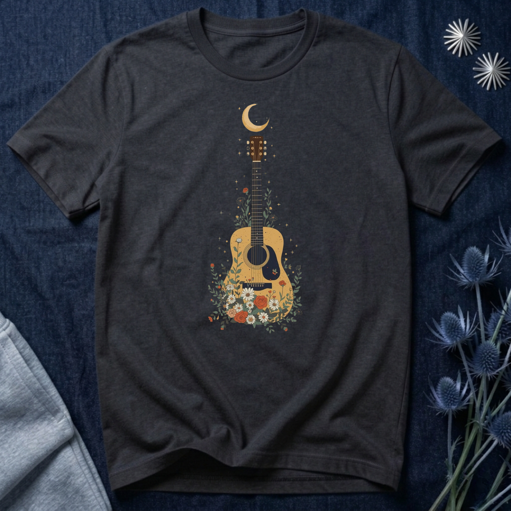 Celestial Floral Guitar Graphic T-Shirt