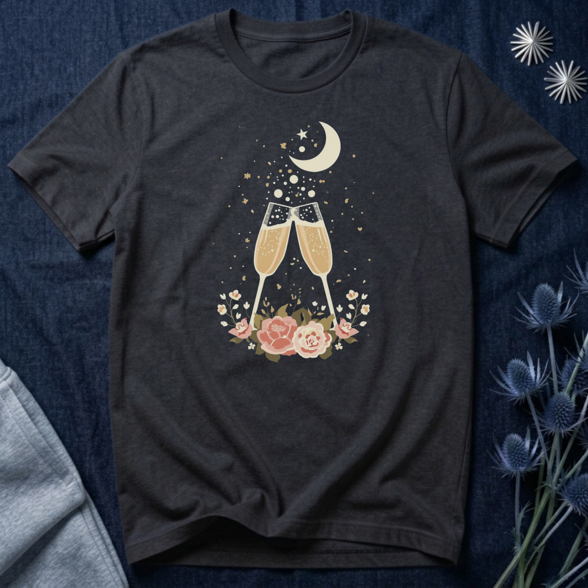Celestial Champagne & Blush Florals Graphic T-Shirt