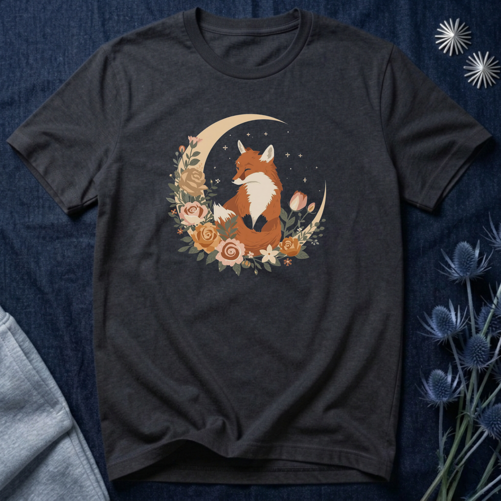 Crescent Moon and Wildflower Fox T-Shirt