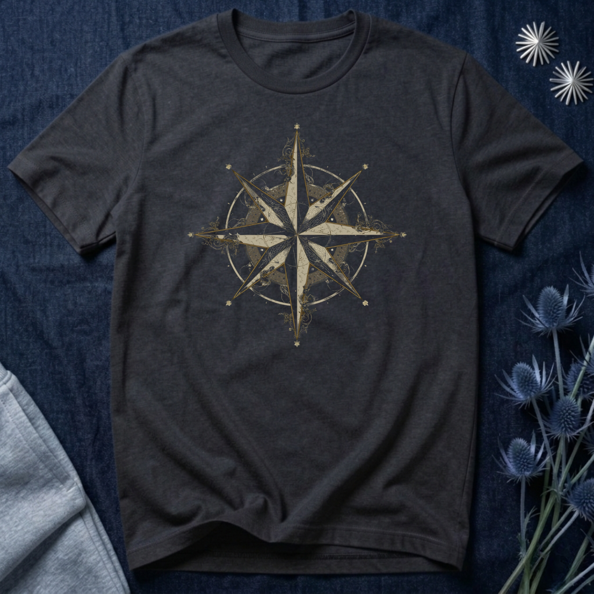Ornate Celestial Compass Star Graphic T-Shirt