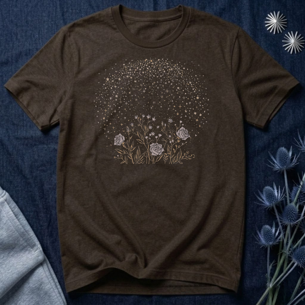 Starlit Rose Garden Celestial Graphic T-Shirt