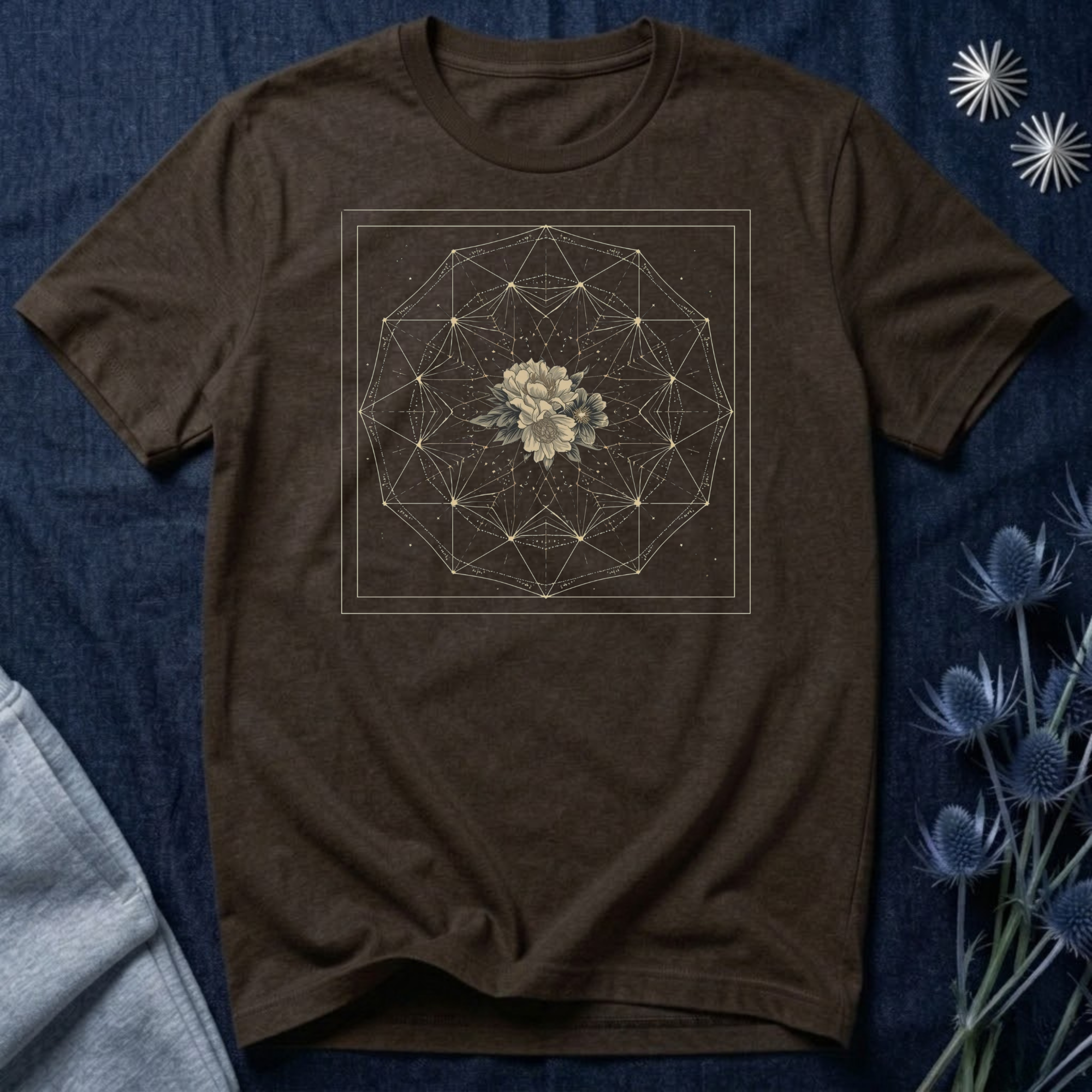 Sacred Geometry Floral Mandala Celestial Graphic T-Shirt