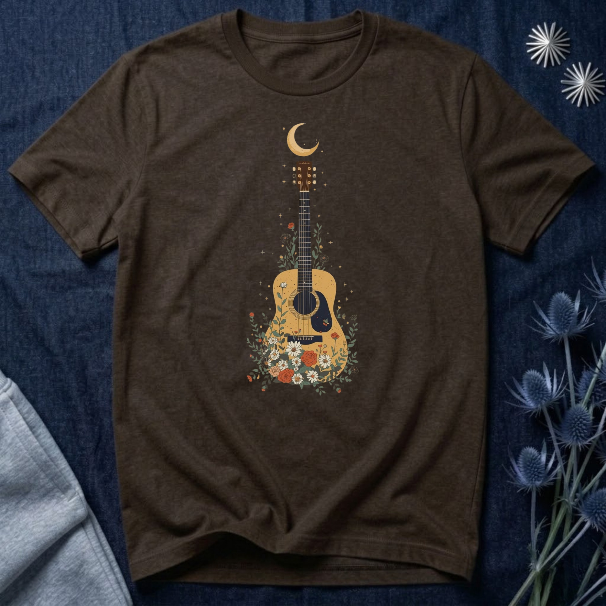 Celestial Floral Guitar Graphic T-Shirt