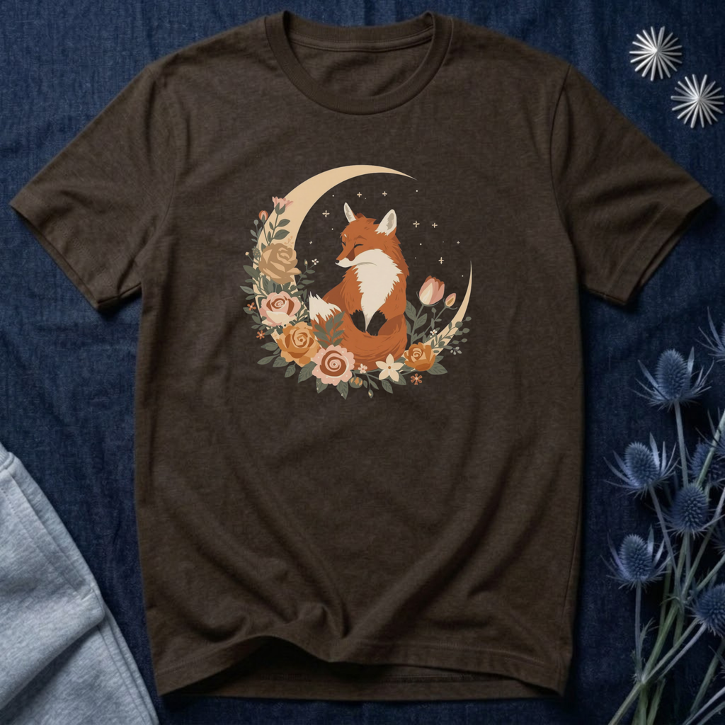Crescent Moon and Wildflower Fox T-Shirt