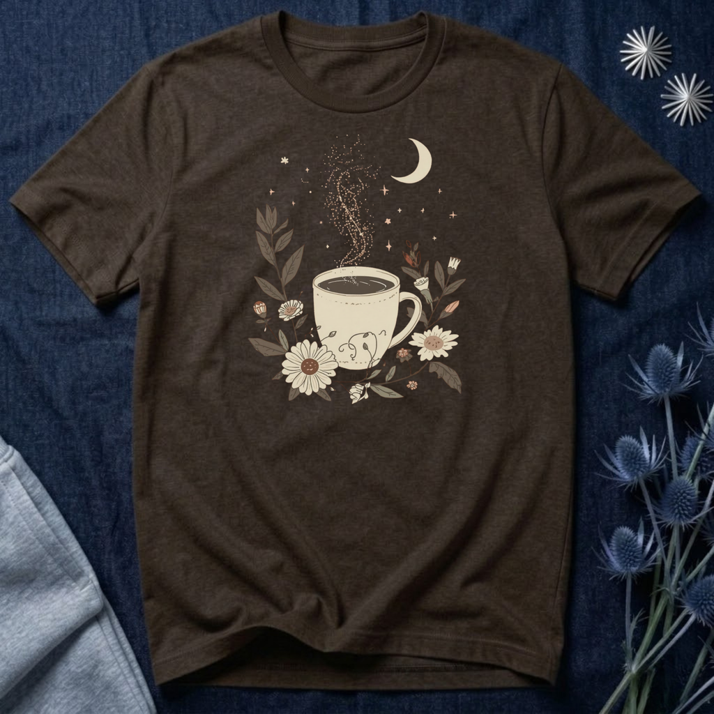 Moonlit Coffee & Wildflower Graphic T-Shirt