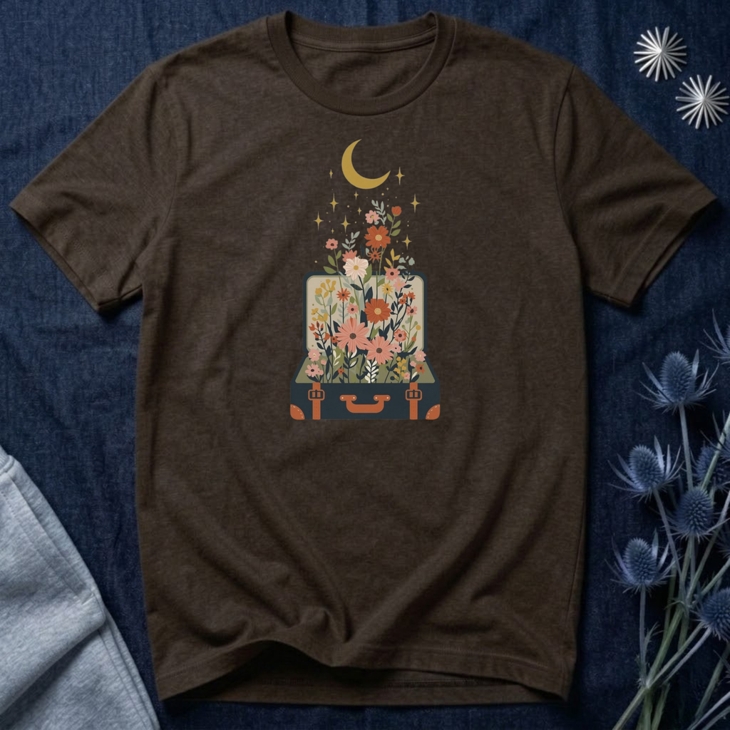 Blooming Suitcase Celestial Graphic T-Shirt