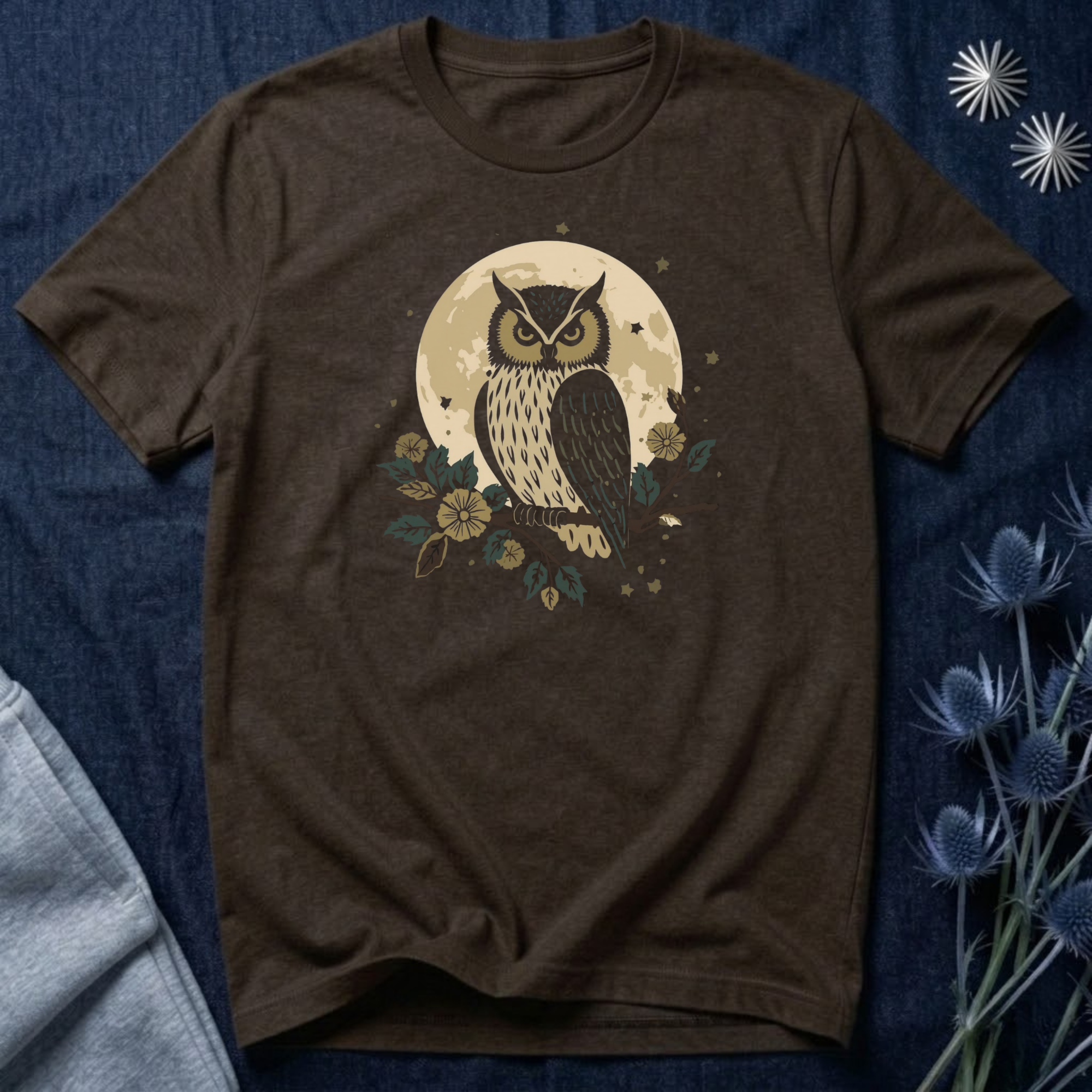 Moonlit Owl Botanical Graphic T-Shirt
