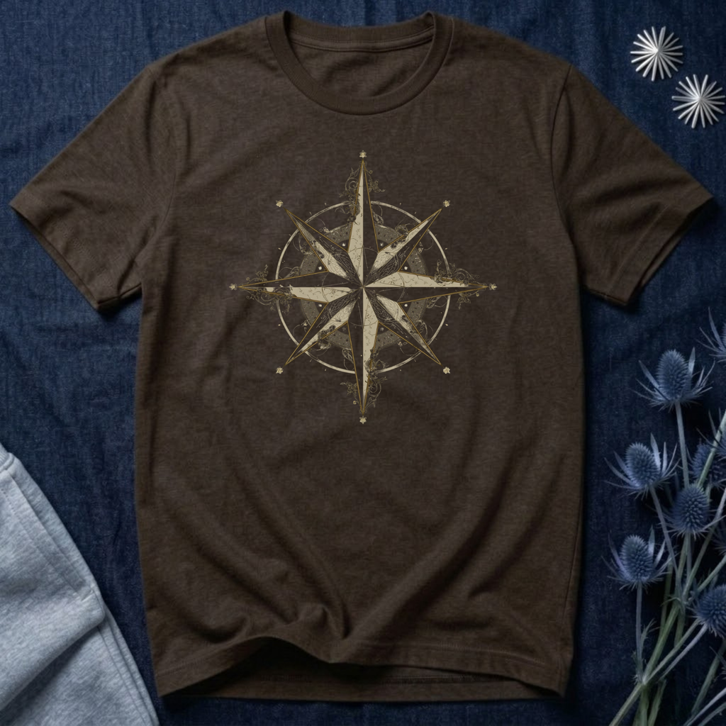 Ornate Celestial Compass Star Graphic T-Shirt