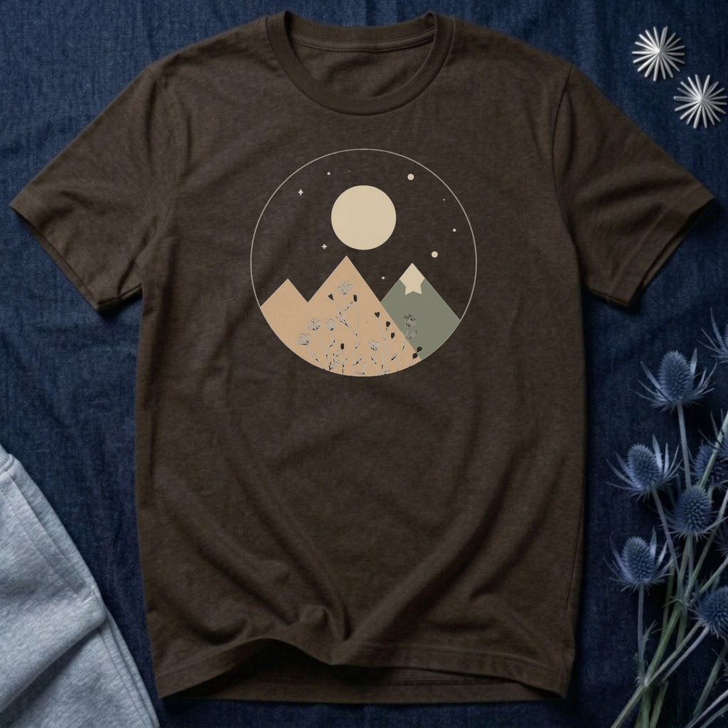 Moonlit Mountain and Flowers T-Shirt