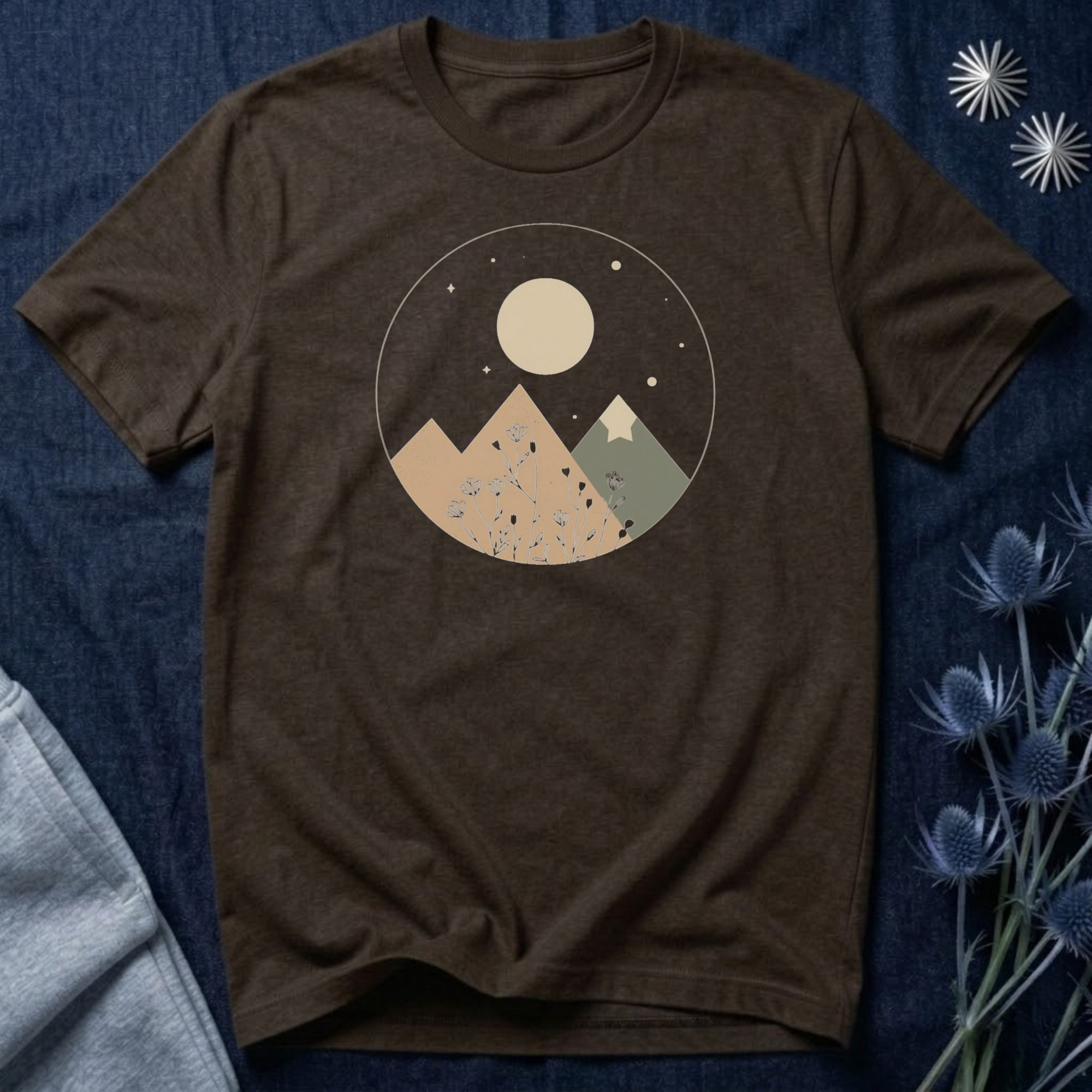 Moonlit Mountain and Flowers T-Shirt