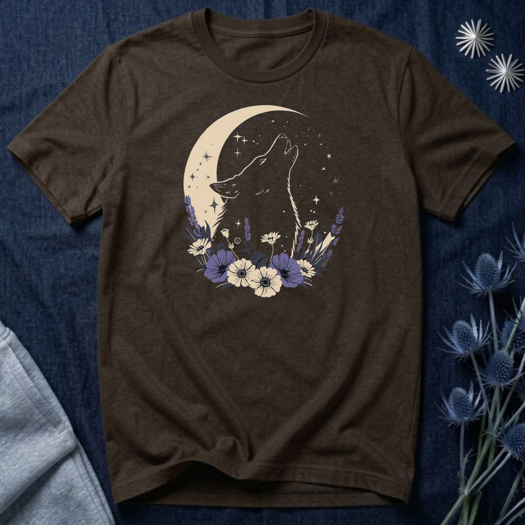 Moonlit Wolf Wildflower Graphic T-Shirt