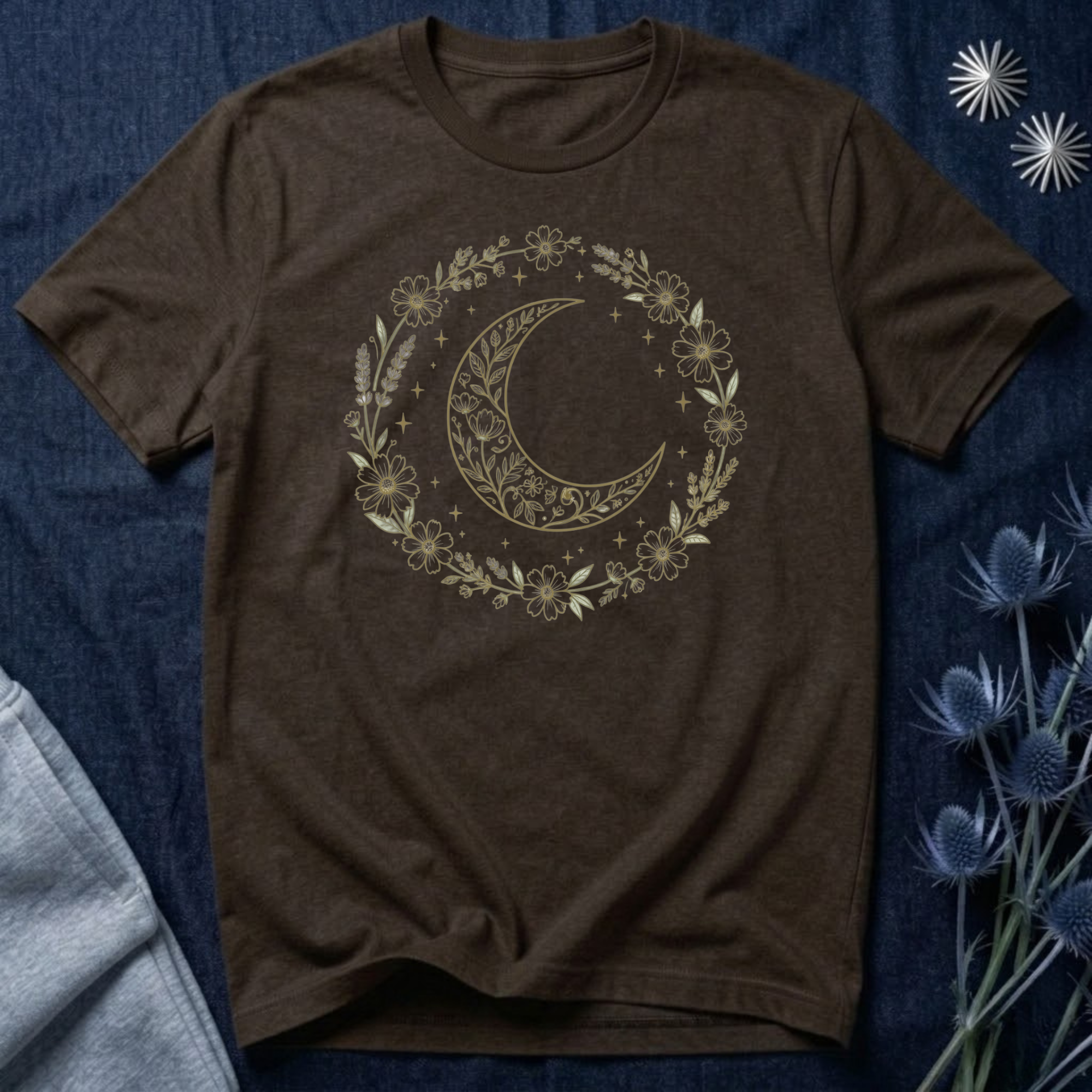 Boho Crescent Floral Wreath T-Shirt