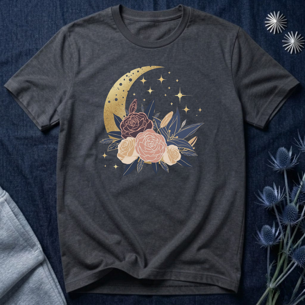 Golden Moon & Roses Celestial Graphic T-Shirt