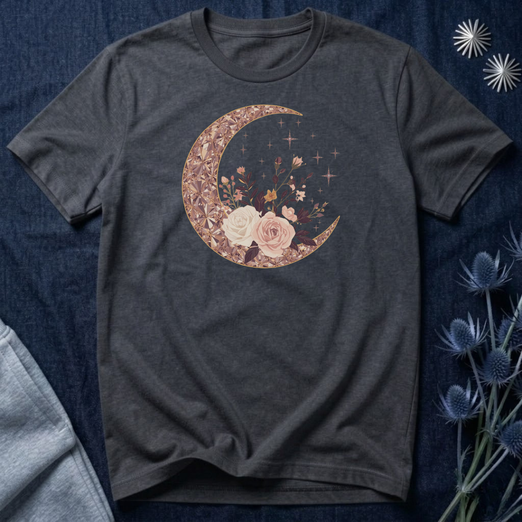 Rose Gold Celestial Moon Floral Graphic T-Shirt