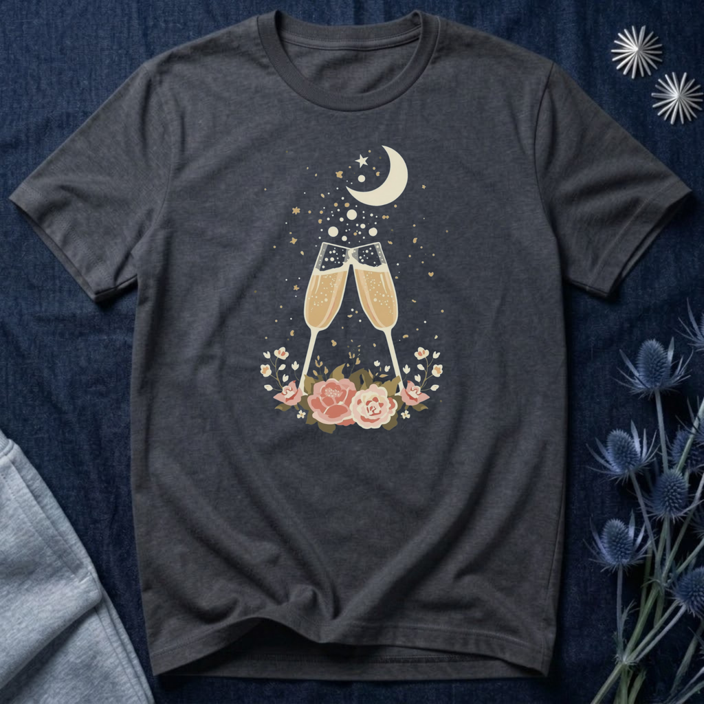 Celestial Champagne & Blush Florals Graphic T-Shirt