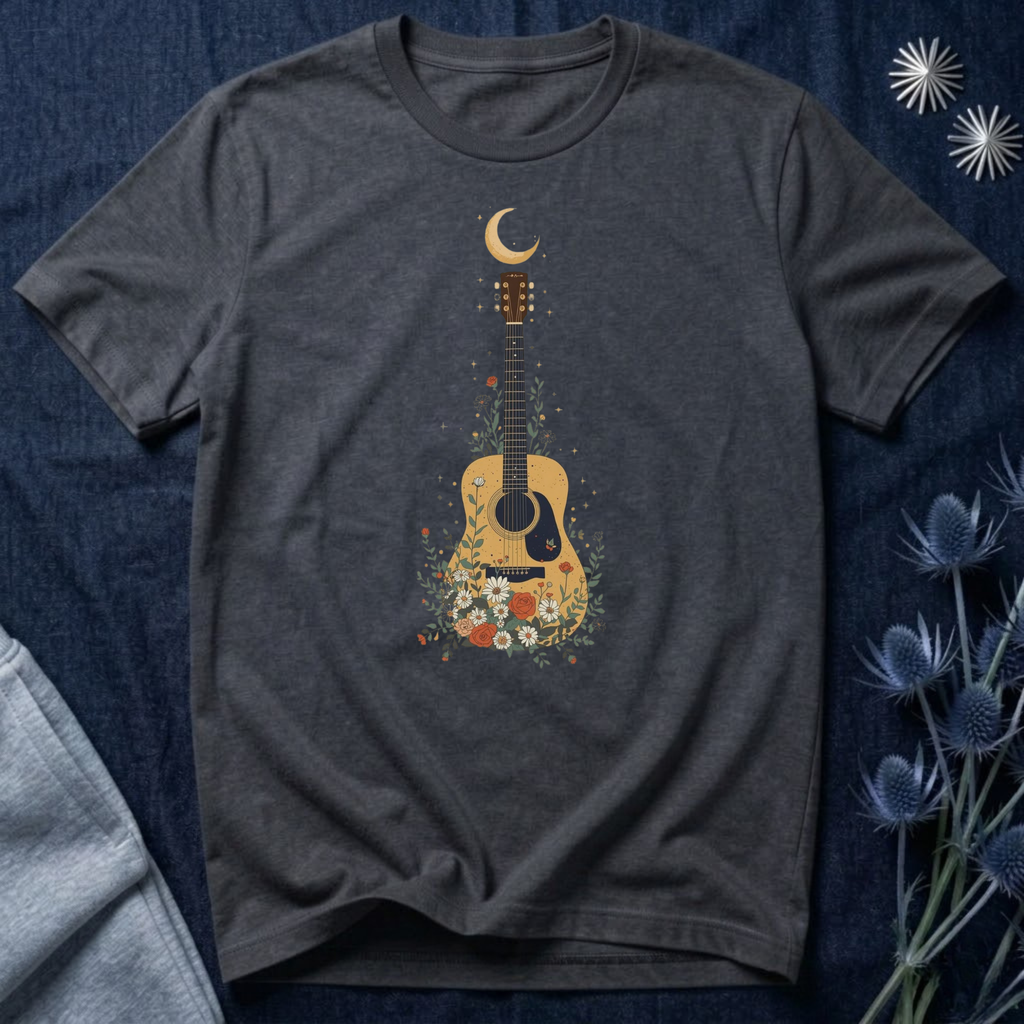 Celestial Floral Guitar Graphic T-Shirt
