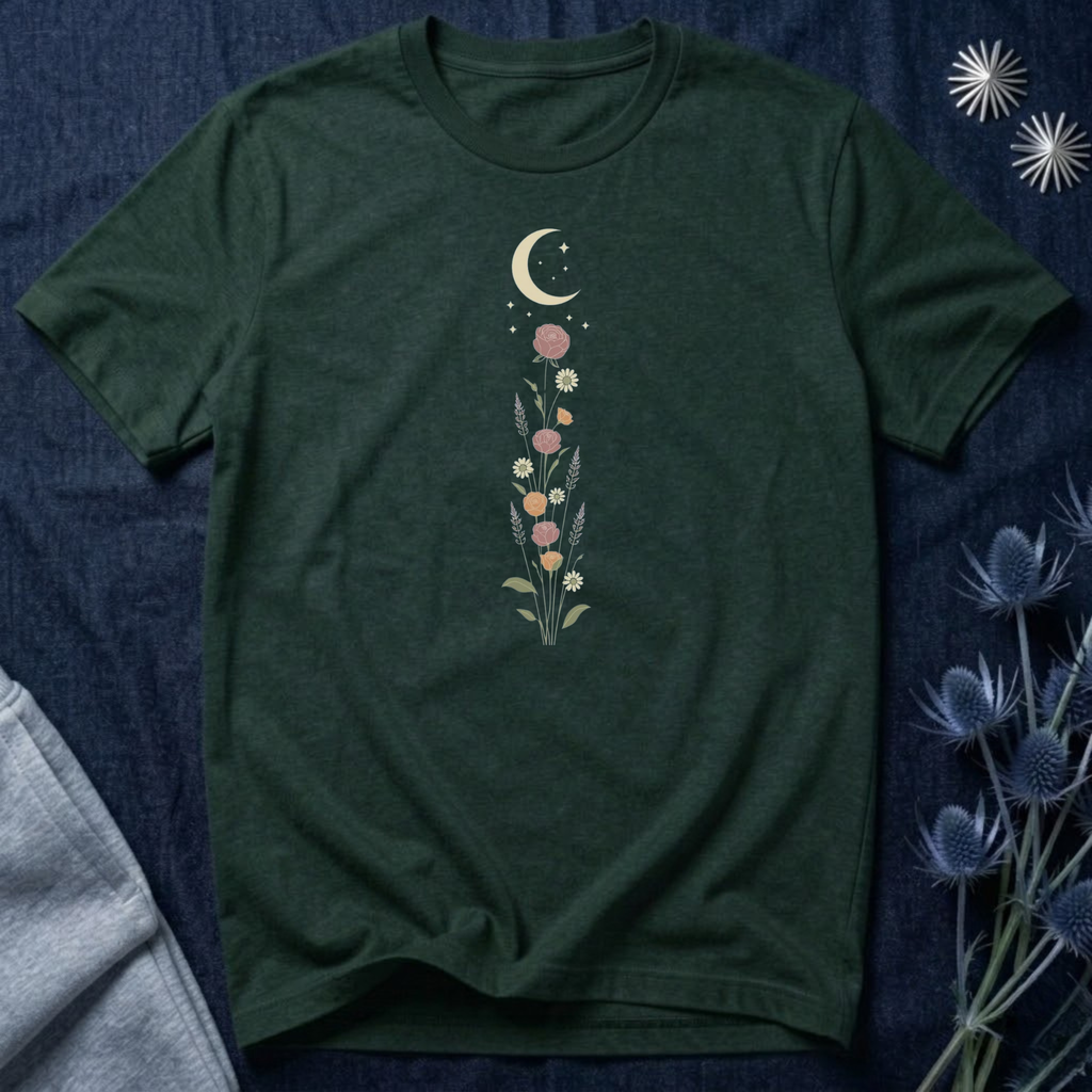 Wildflowers and Crescent Moon T-Shirt
