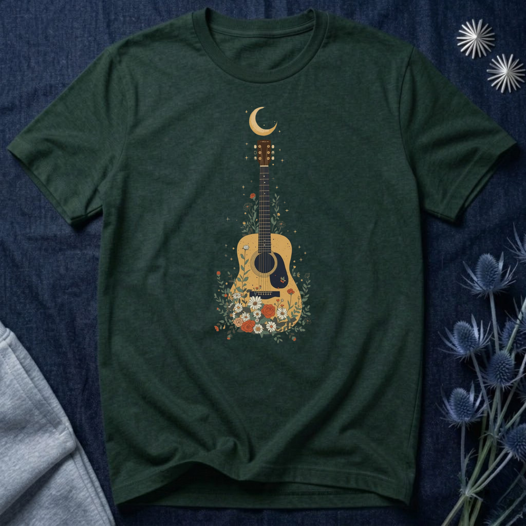 Celestial Floral Guitar Graphic T-Shirt