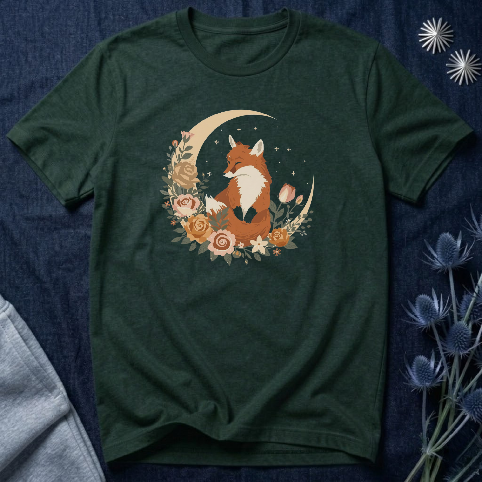 Crescent Moon and Wildflower Fox T-Shirt