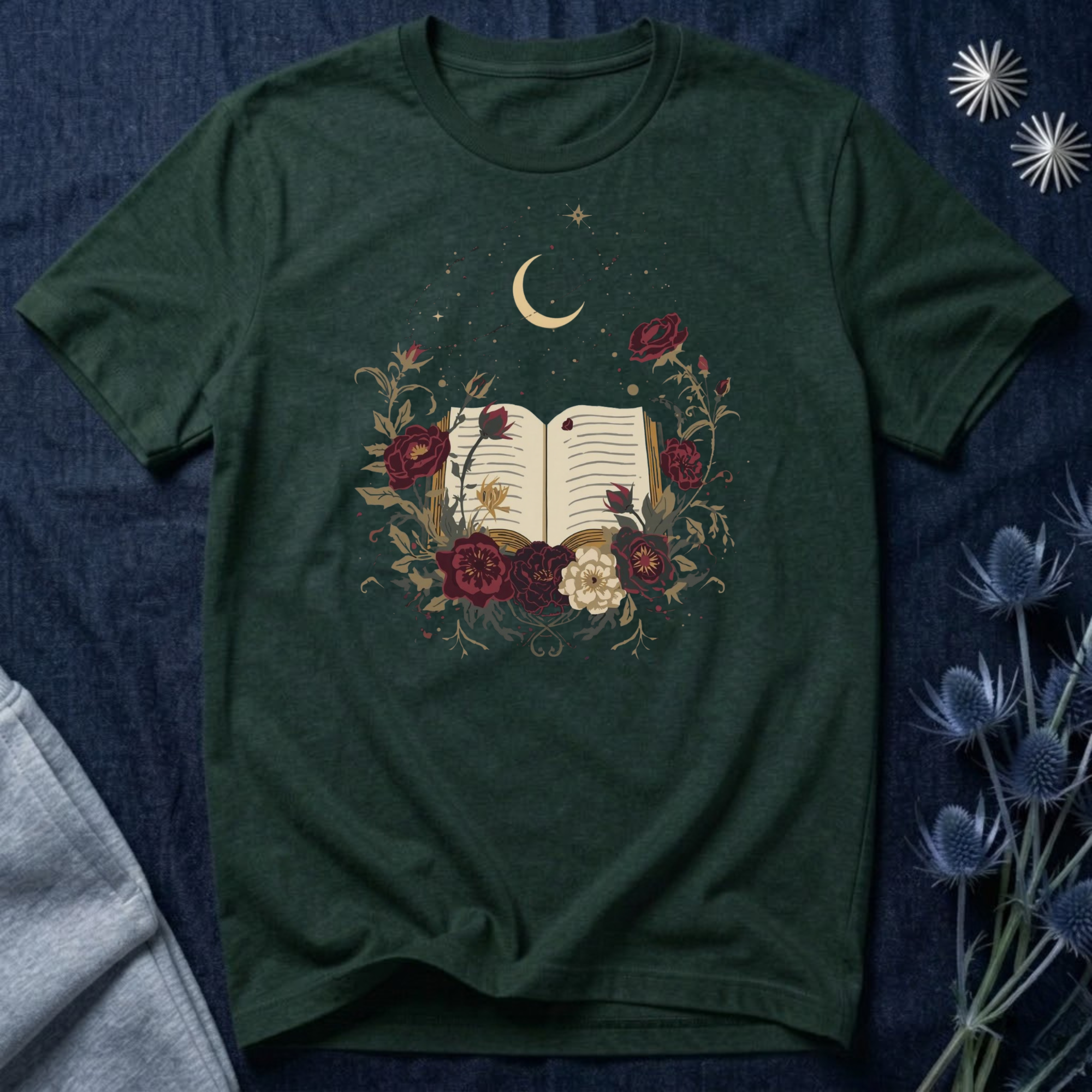 Celestial Rose Book Lover Graphic T-Shirt