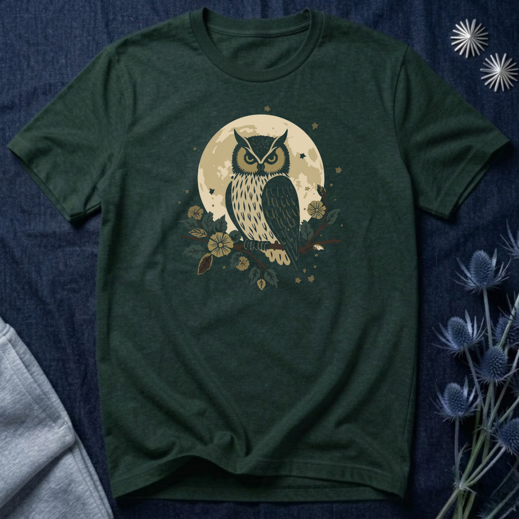 Moonlit Owl Botanical Graphic T-Shirt