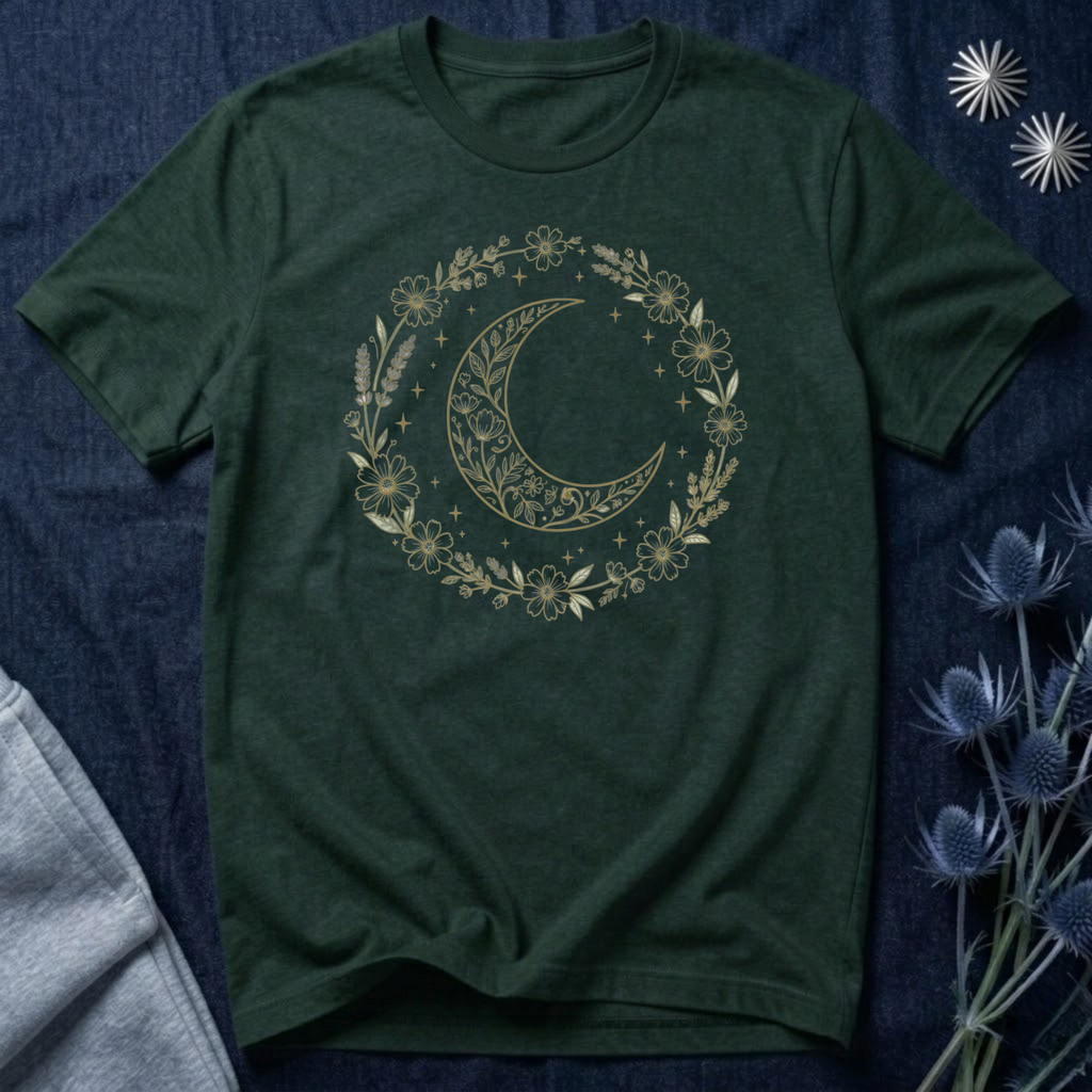 Boho Crescent Floral Wreath T-Shirt