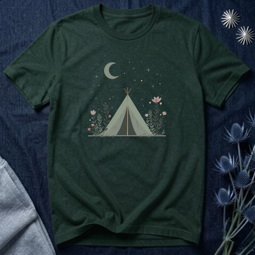 Moonlit Camping Tent Graphic T-Shirt