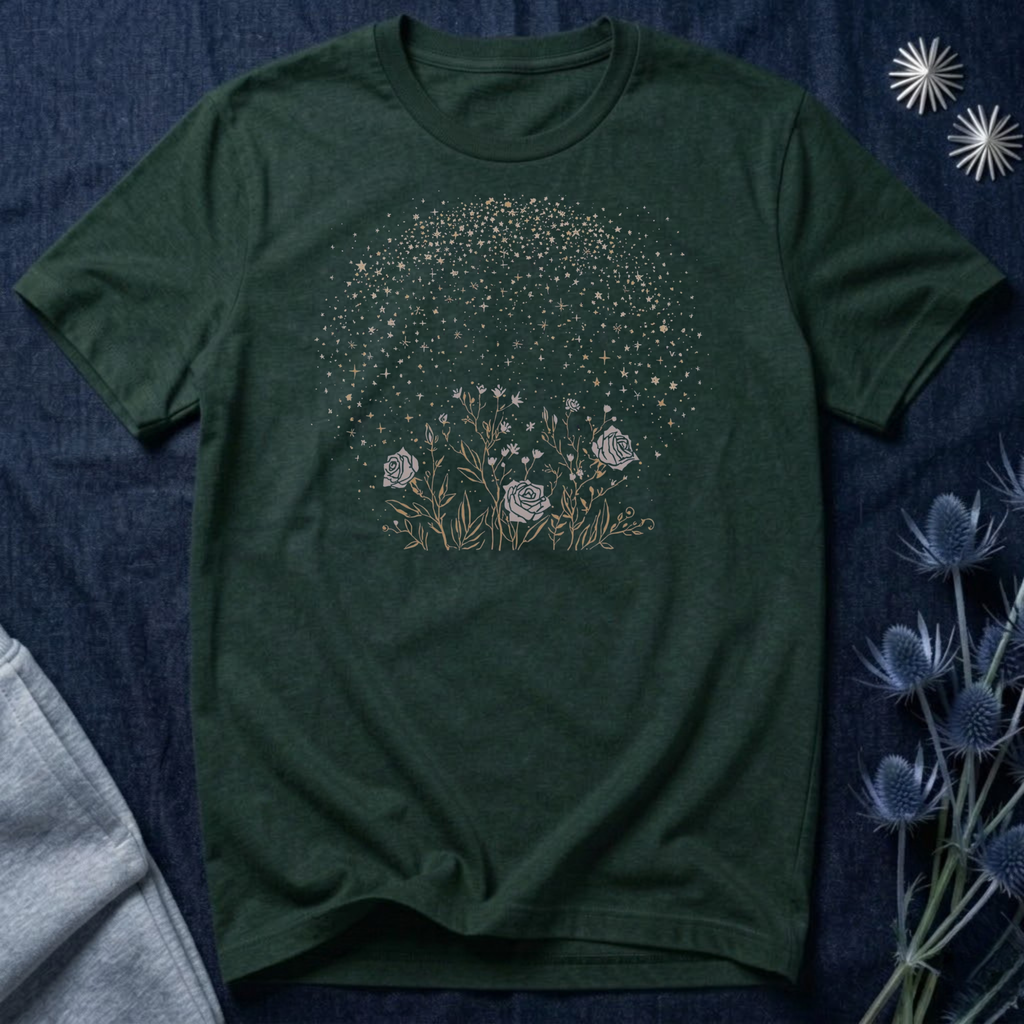 Starlit Rose Garden Celestial Graphic T-Shirt