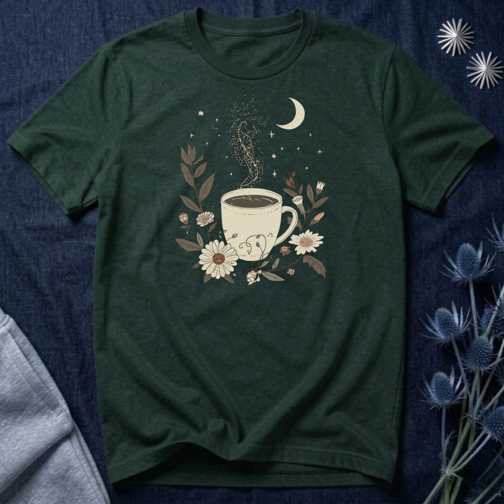 Moonlit Coffee & Wildflower Graphic T-Shirt