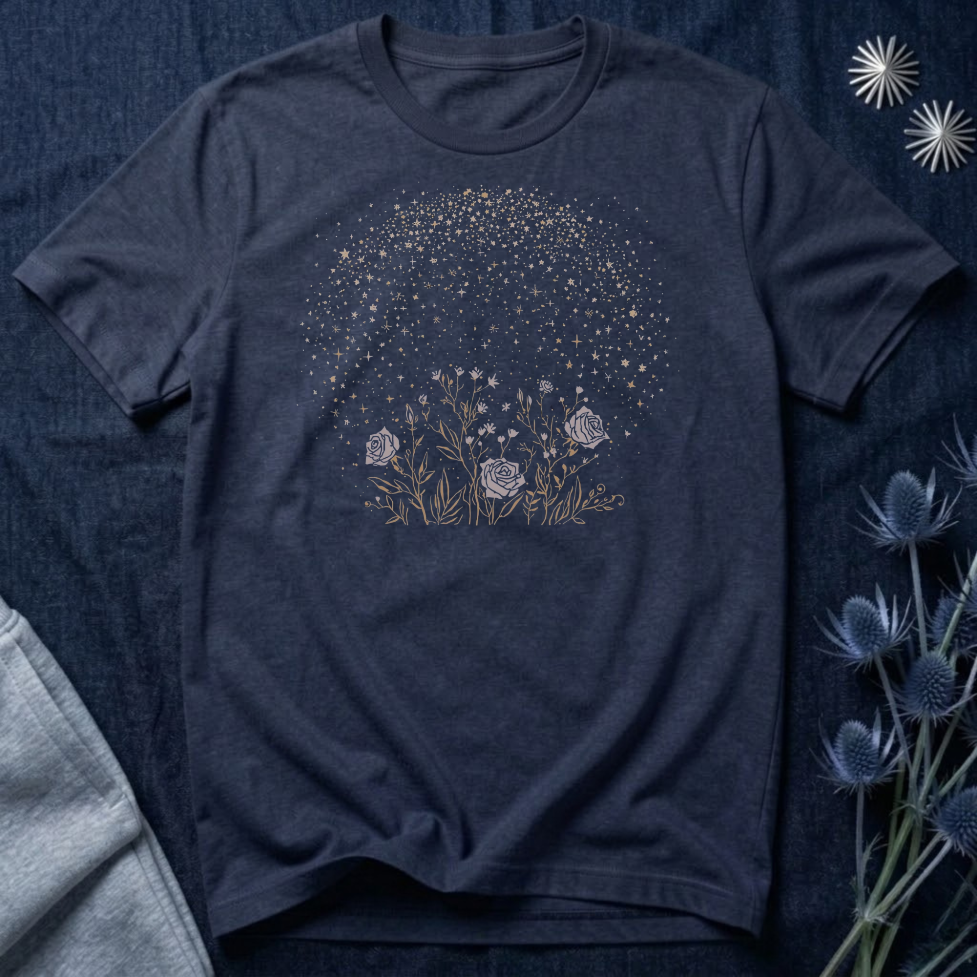 Starlit Rose Garden Celestial Graphic T-Shirt