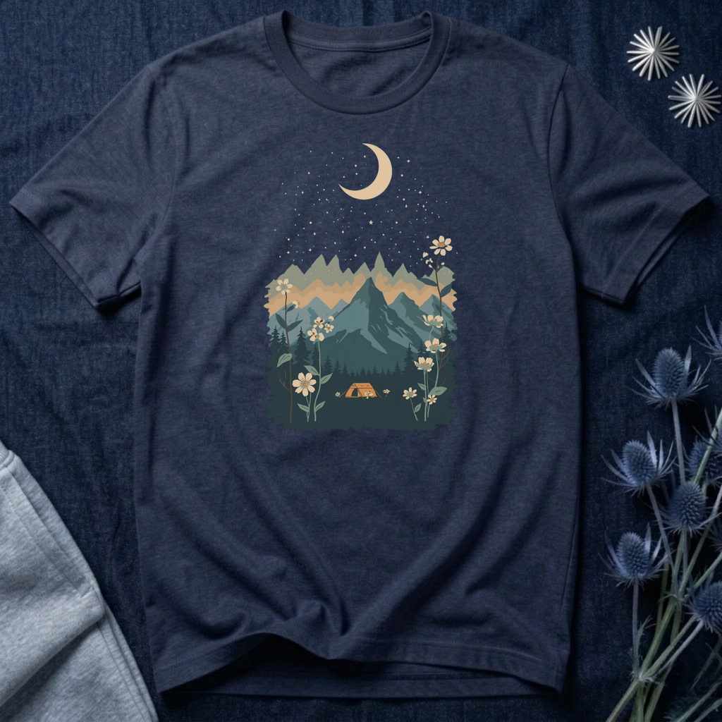 Moonlit Mountain Camping Graphic T-Shirt