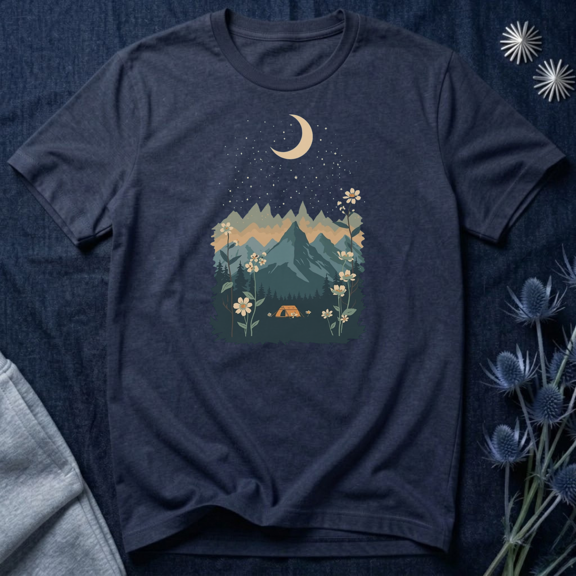 Moonlit Mountain Camping Graphic T-Shirt