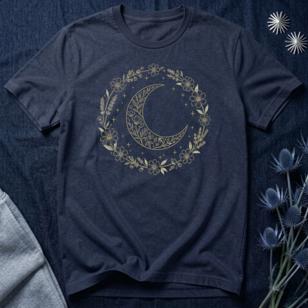 Boho Crescent Floral Wreath T-Shirt