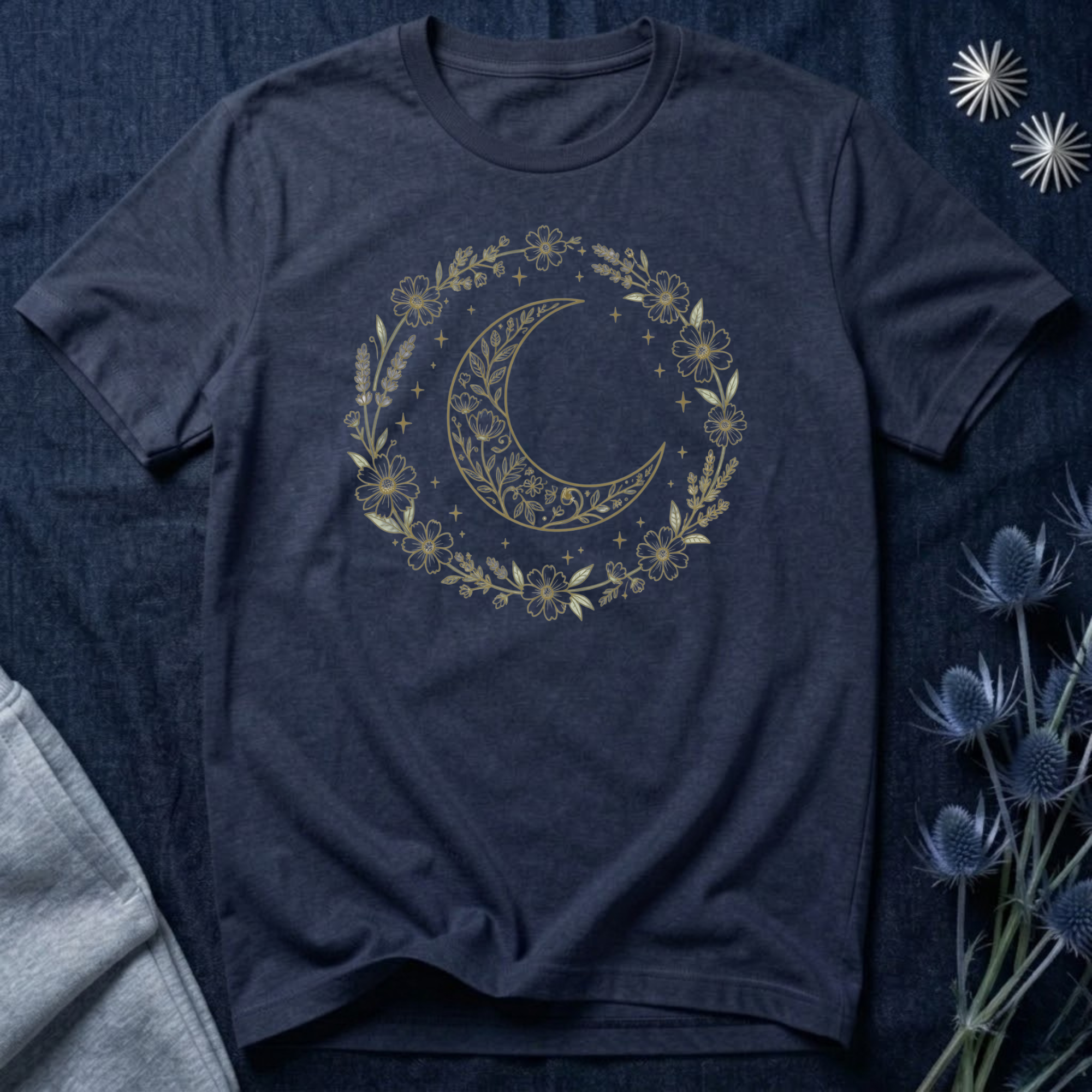 Boho Crescent Floral Wreath T-Shirt