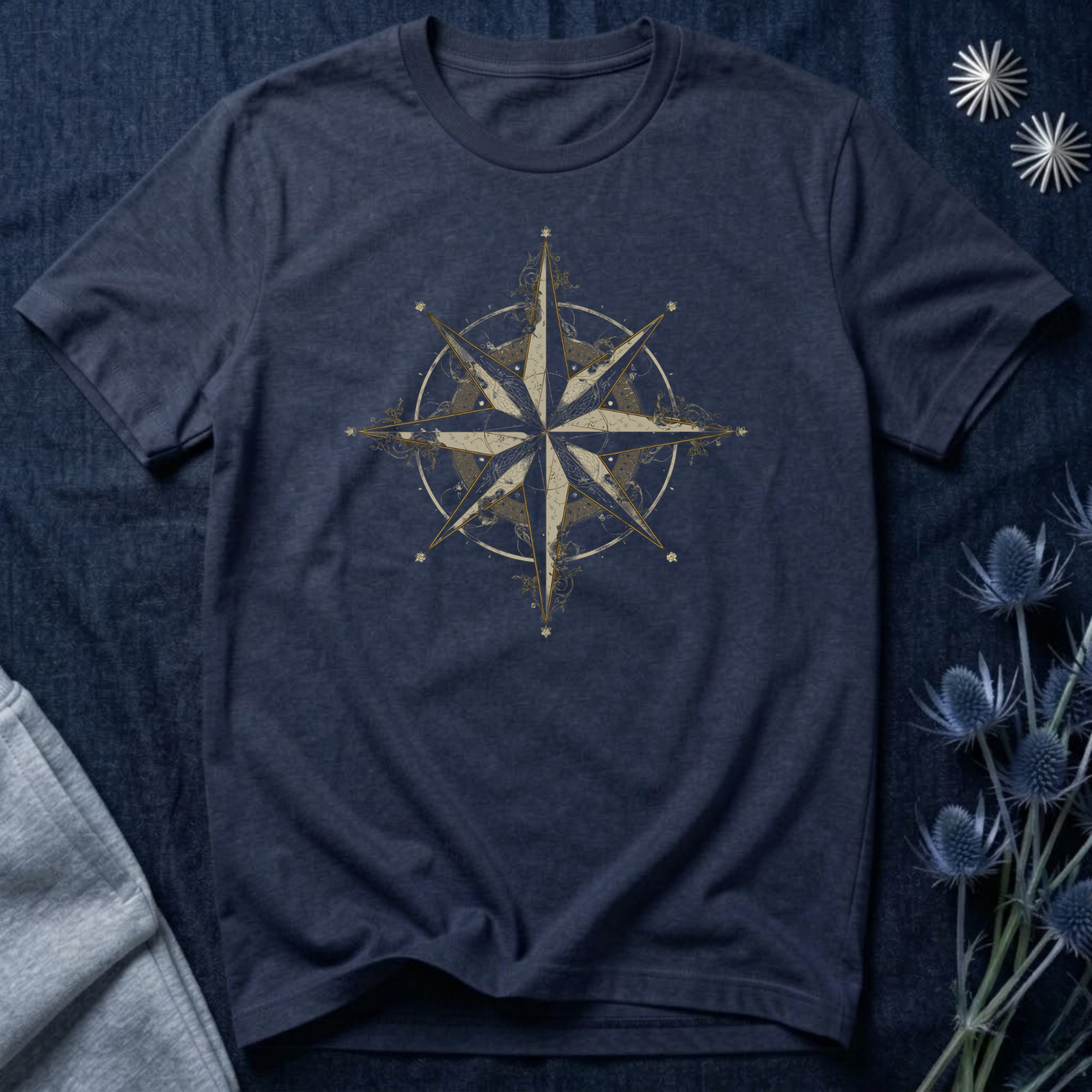 Ornate Celestial Compass Star Graphic T-Shirt