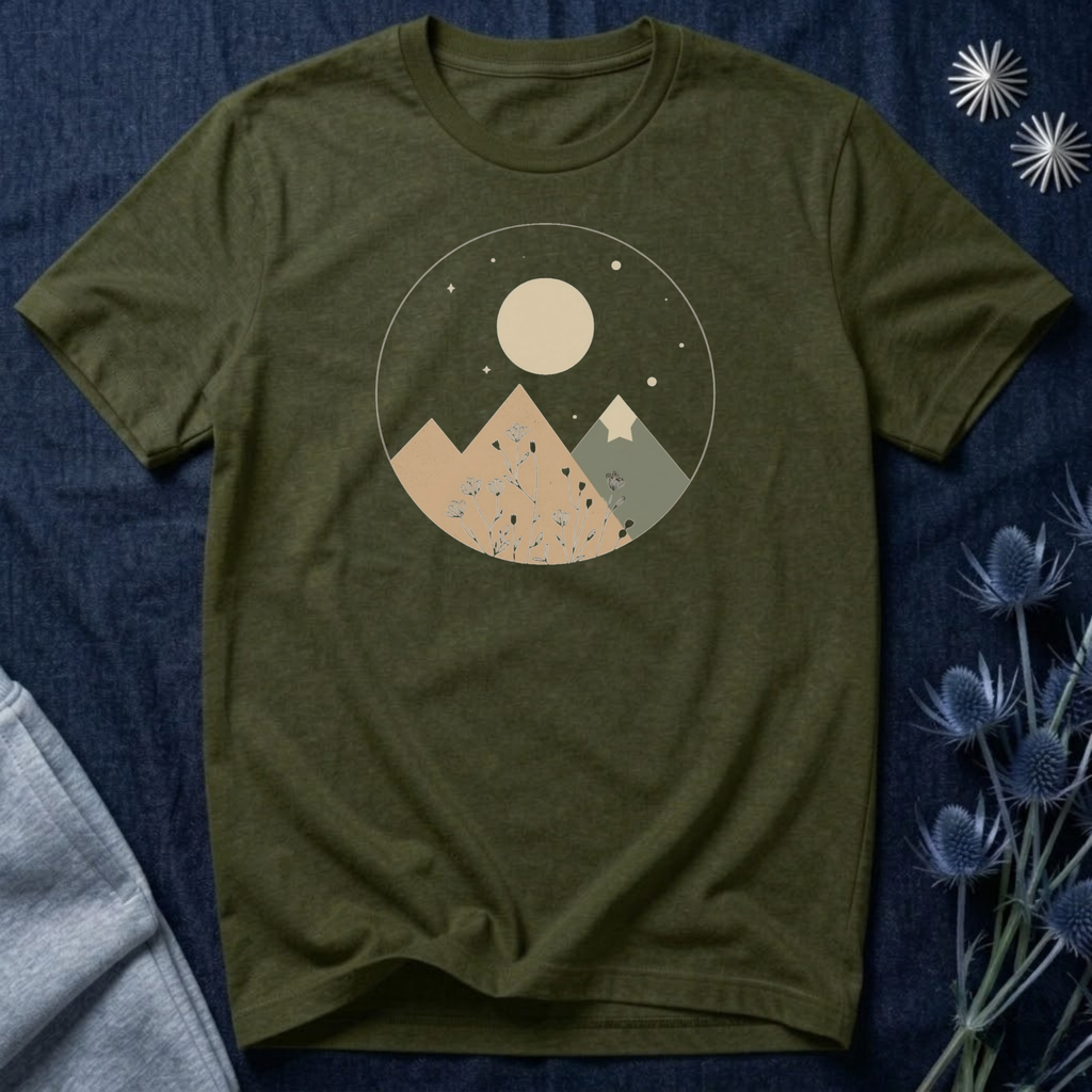 Moonlit Mountain and Flowers T-Shirt