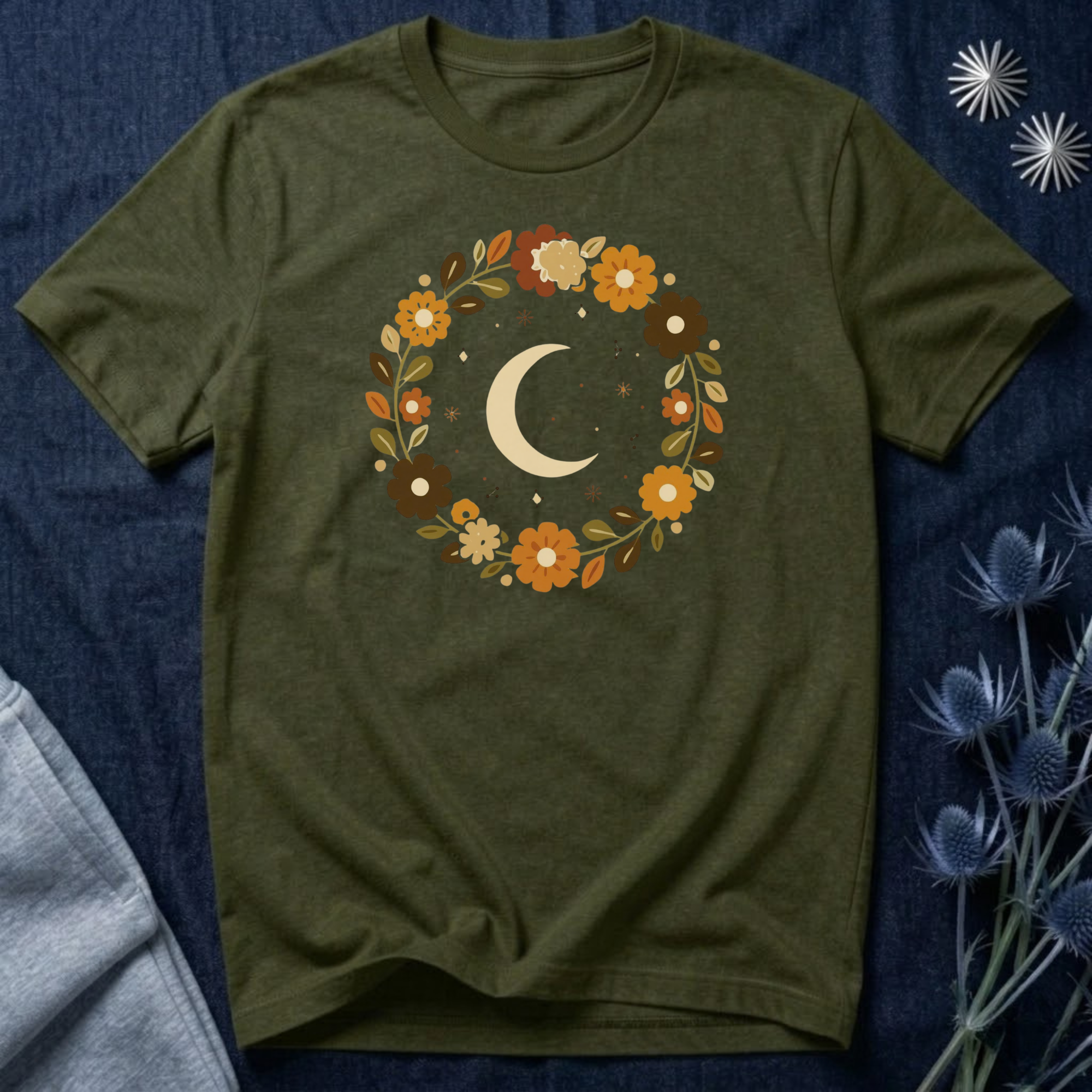 Retro Celestial Floral Wreath T-Shirt