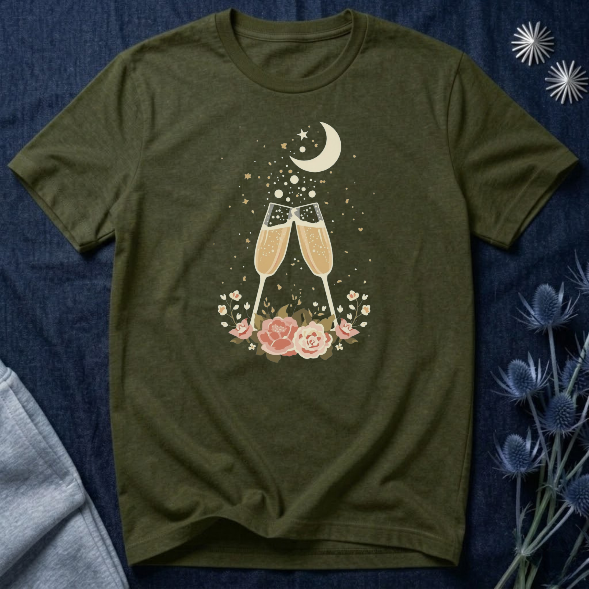 Celestial Champagne & Blush Florals Graphic T-Shirt
