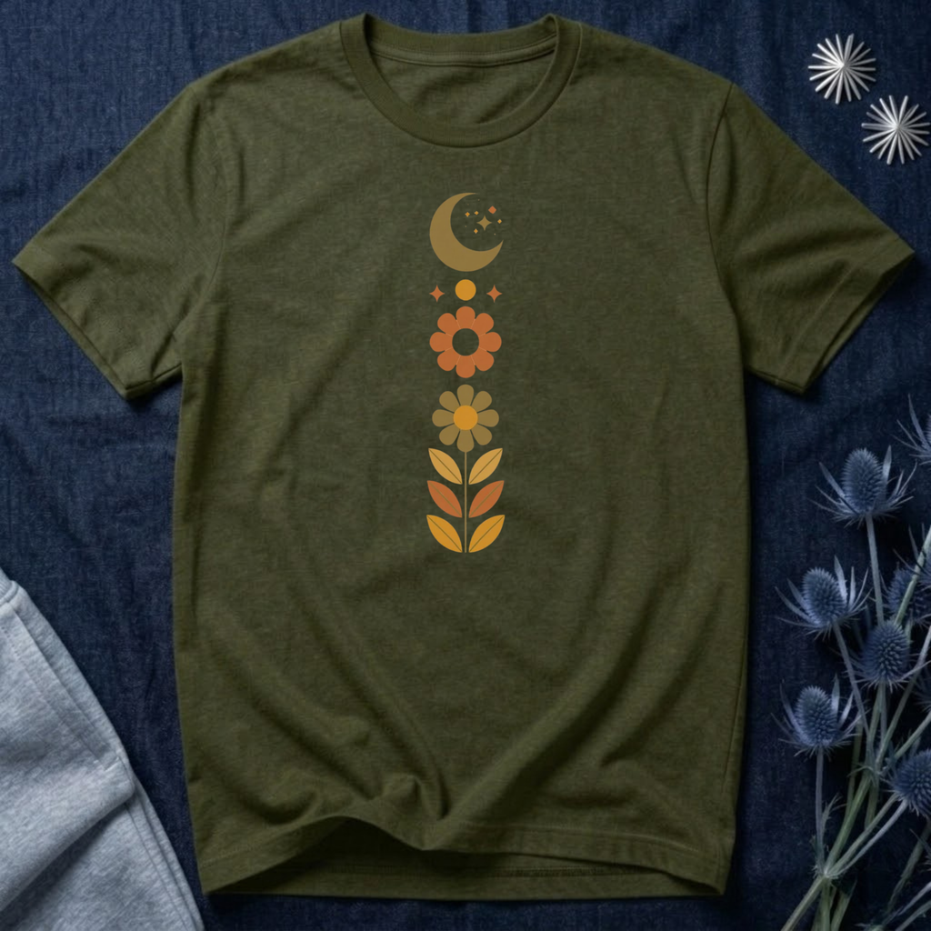 Retro Moon and Flowers T-Shirt