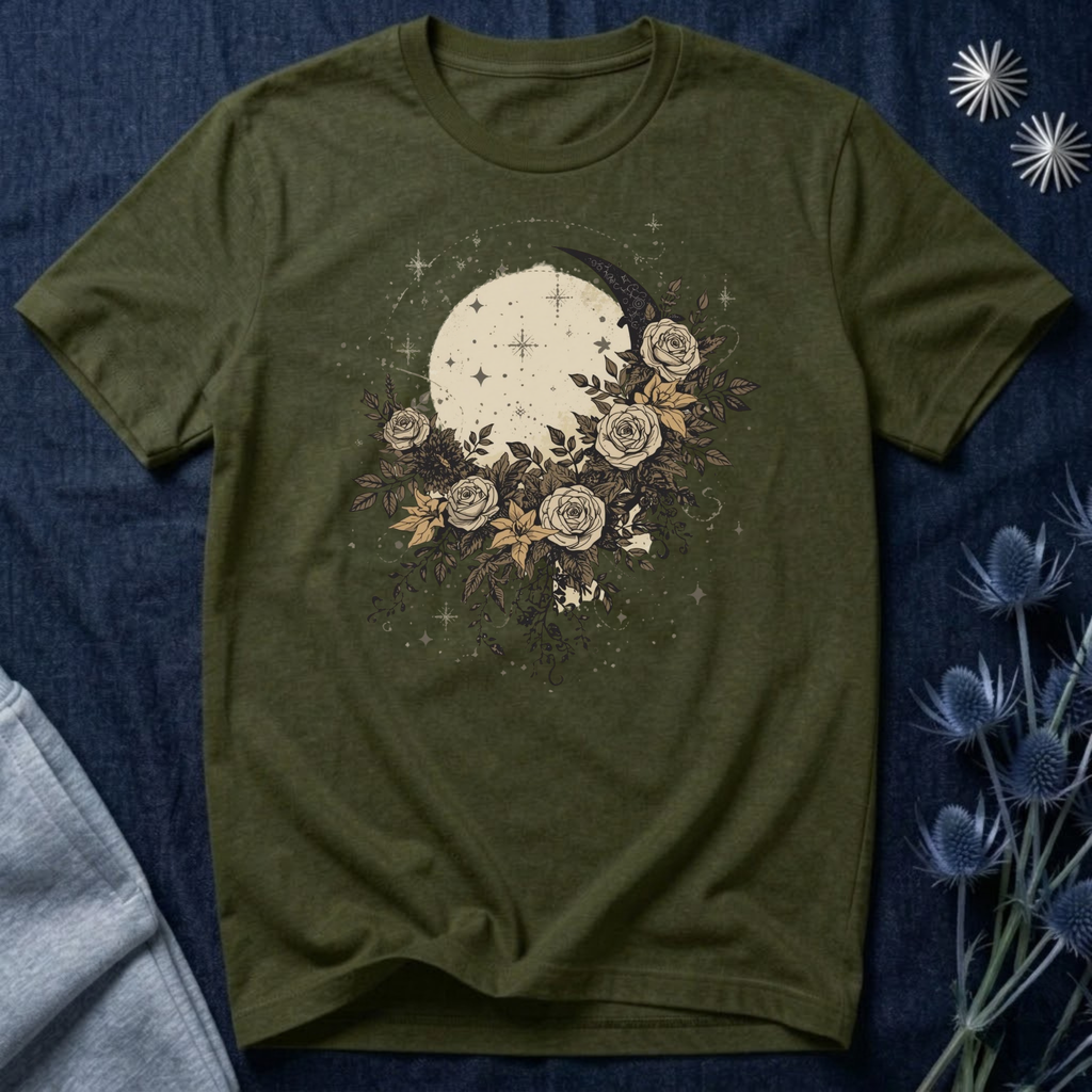 Celestial Moon & Roses Graphic T-Shirt