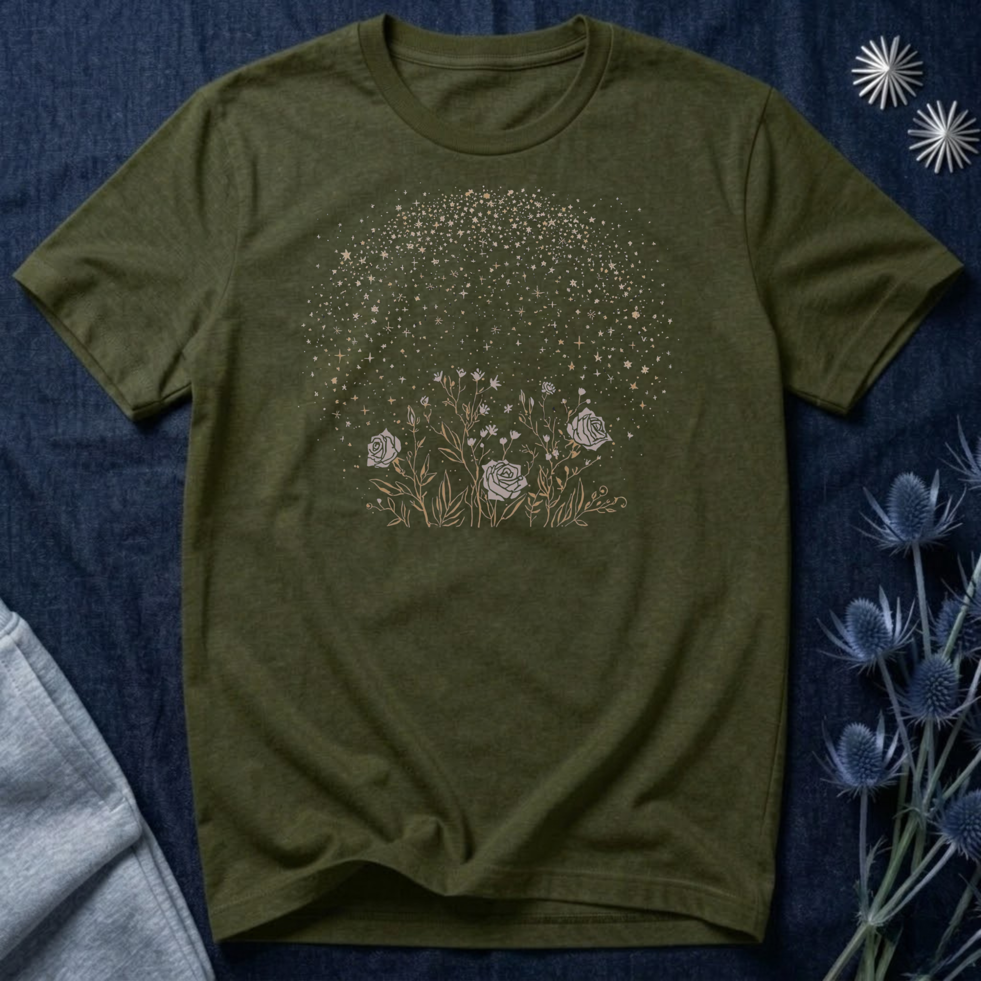 Starlit Rose Garden Celestial Graphic T-Shirt